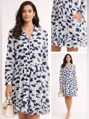 Rachel Zoe Bridgit 100% Silk Ruffle Dress Sz 6 Blue Button Front Flirty